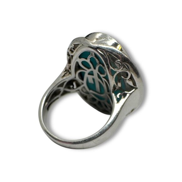 KRH Sterling Silver Oval Turquoise White Spinel Ring Size 7.5 - Picture 5 of 13